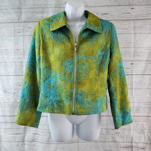 Lori Zoni Womens Silk Jacket Sz Medium Green Blue Textured